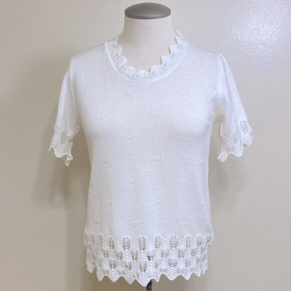 Vintage Avon White Short Sleeve Grandma Sweater XS - Picture 5 of 10